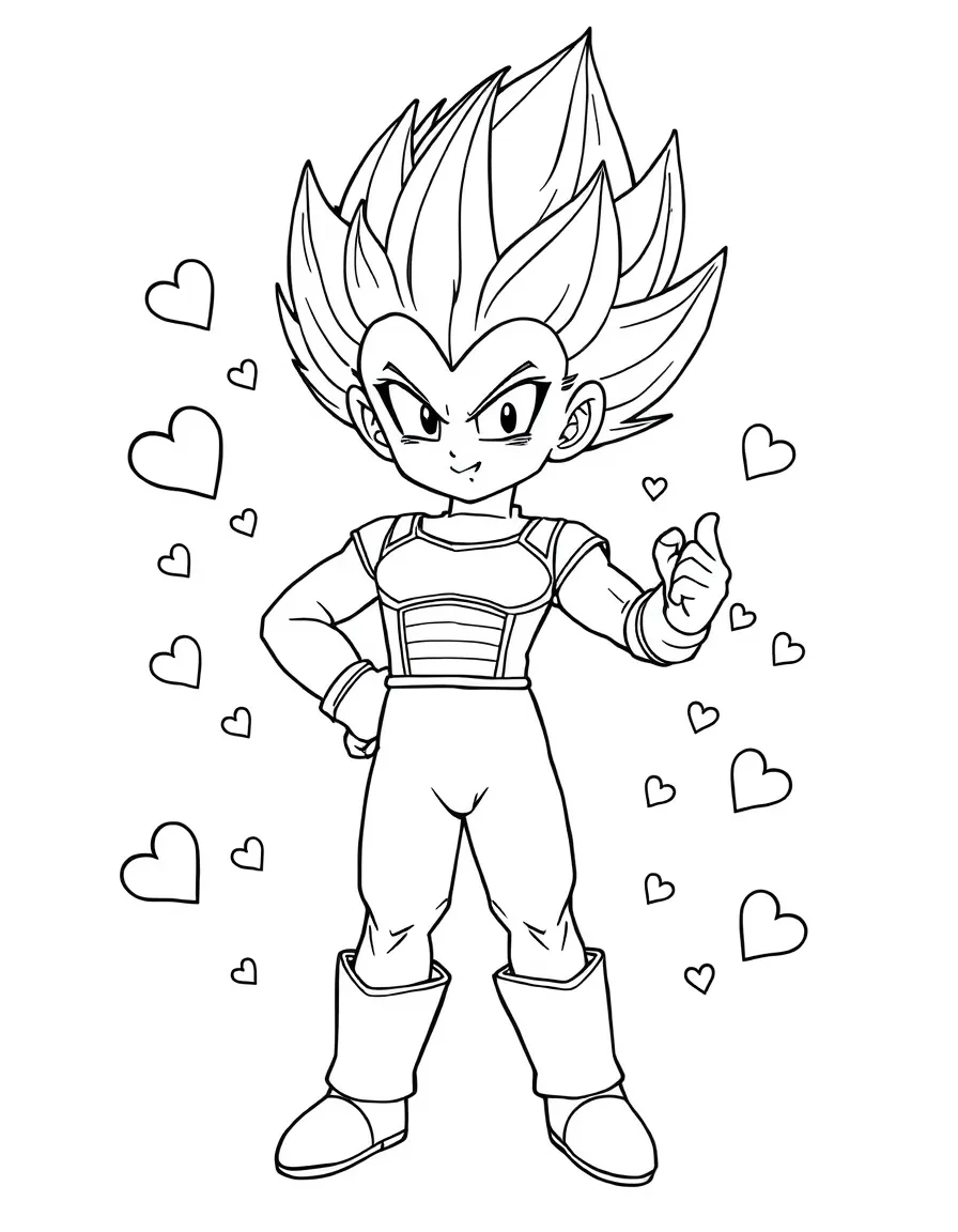 Vegeta posing heroically, with hearts and sparkles around.