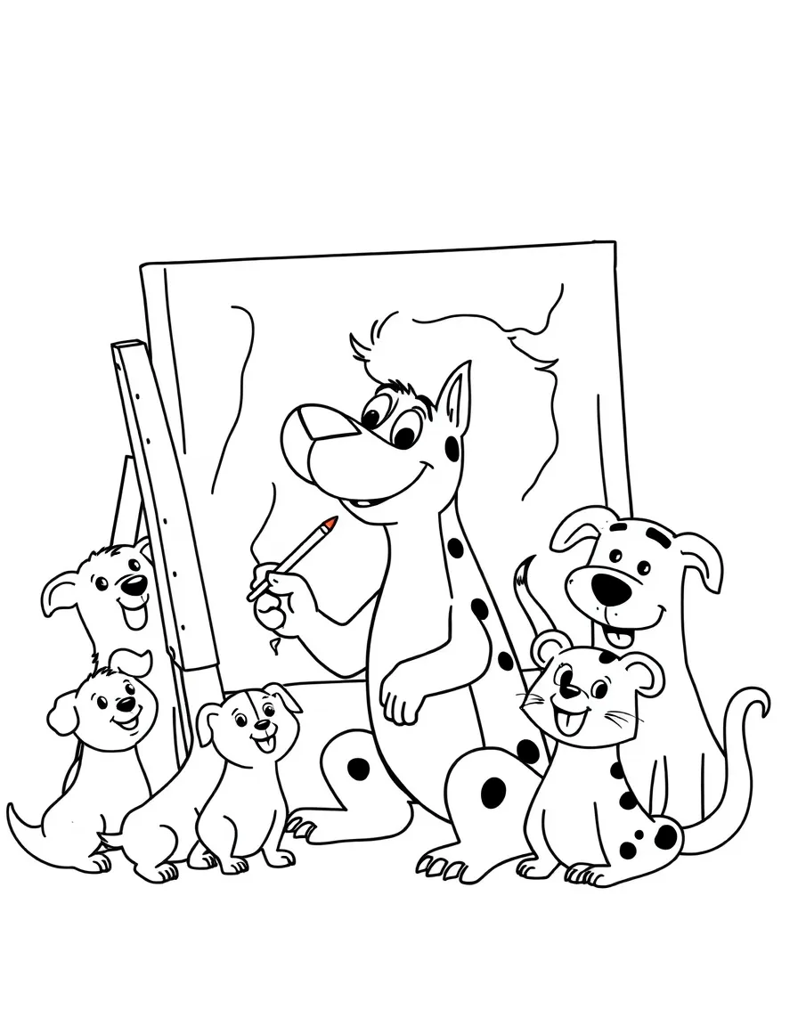 Dexter's Laboratory painting a picture, surrounded by friendly animals.