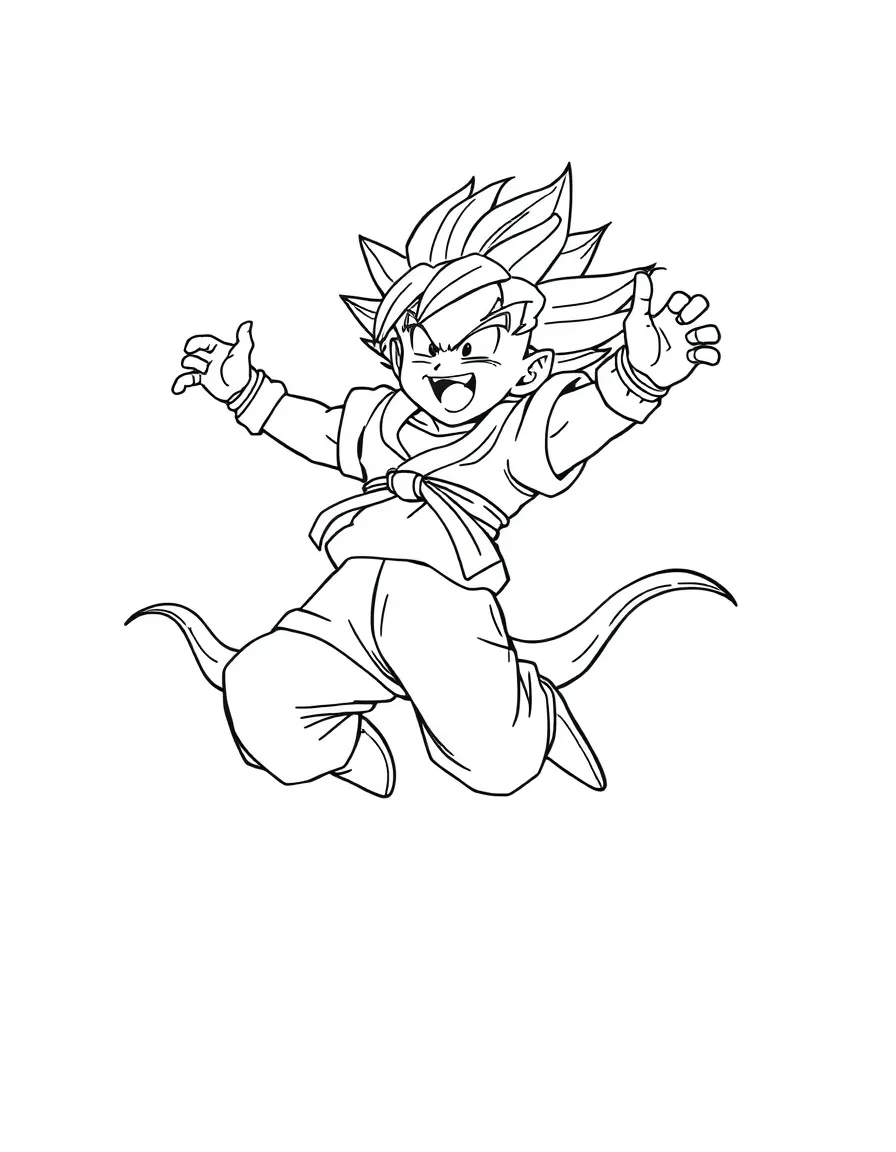 Dragon Ball Z jumping with joy, inside a comic book frame.