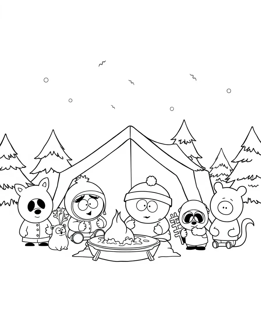 South Park camping with friends, surrounded by friendly animals.