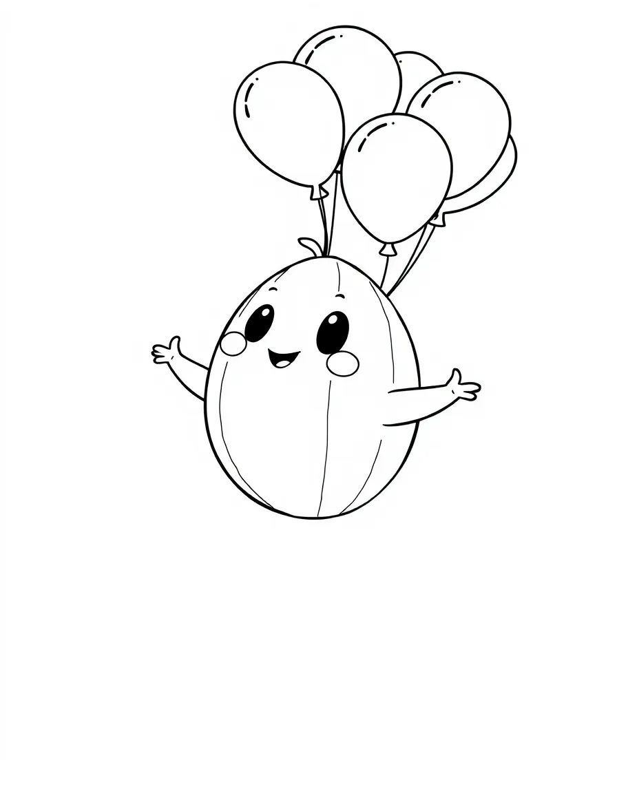 Cocomelon flying with balloons, inside a comic book frame.