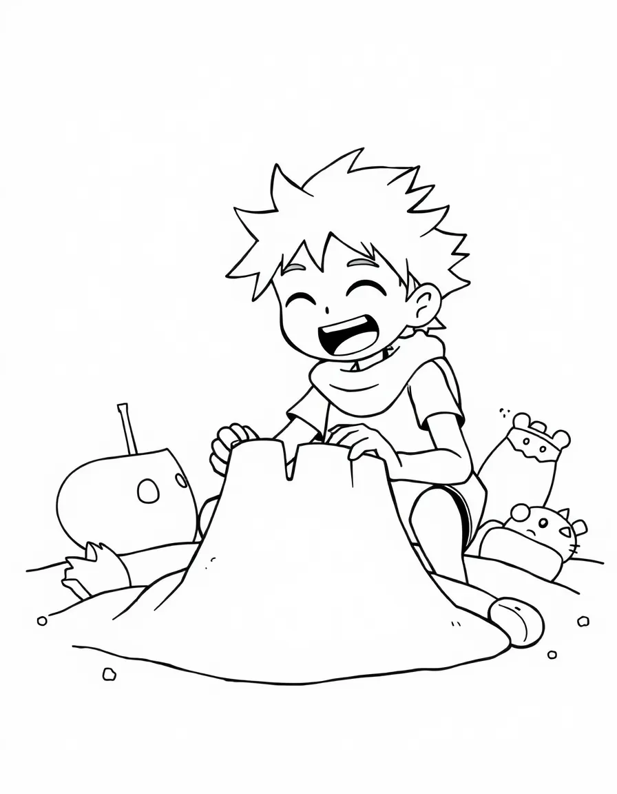 Sanji building a sandcastle, with fun background elements.