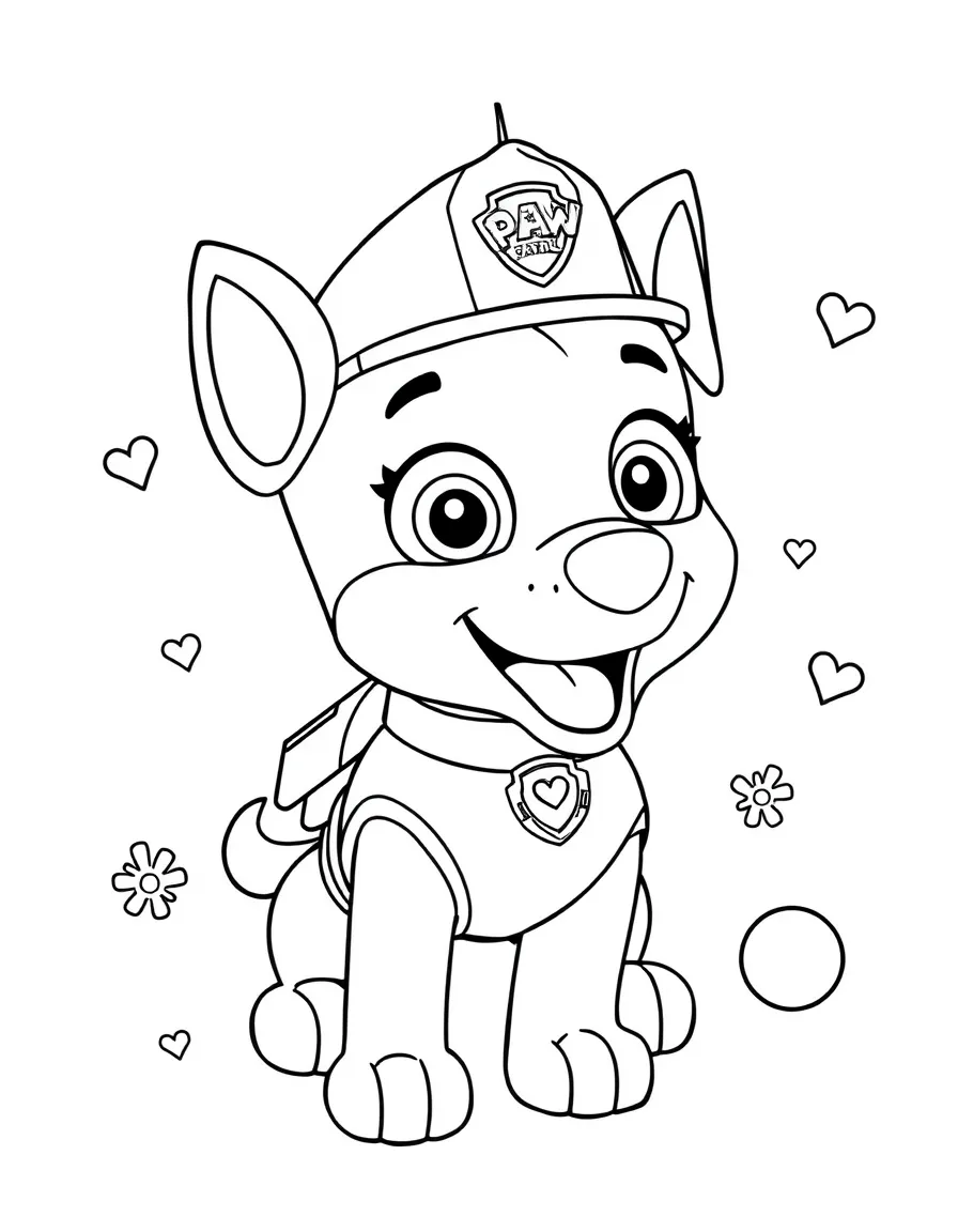 Paw Patrol enjoying an ice cream cone, with playful patterns around.