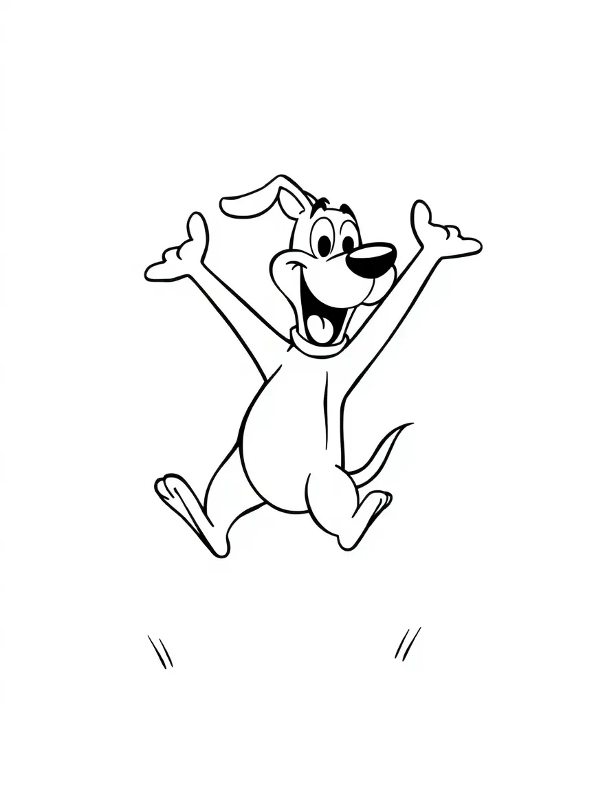 Courage the Cowardly Dog jumping with joy, inside a comic book frame.