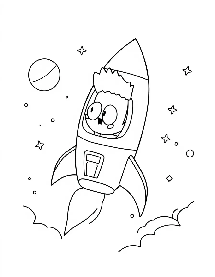 Regular Show exploring space in a rocket, with playful patterns around.