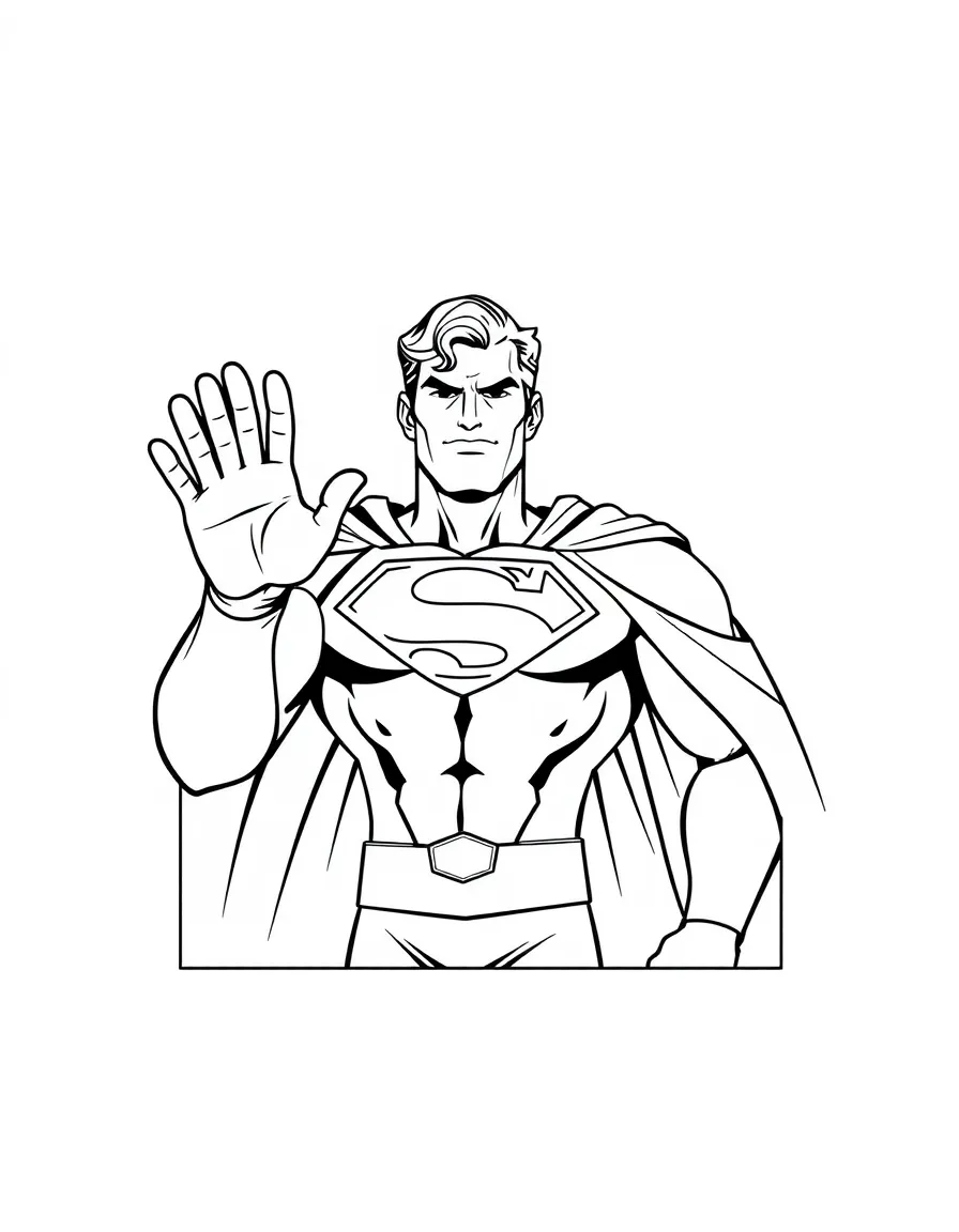 Superman waving hello, inside a comic book frame.