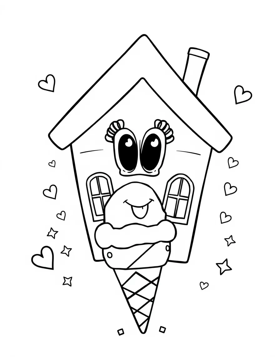 The Loud House enjoying an ice cream cone, with hearts and sparkles around.