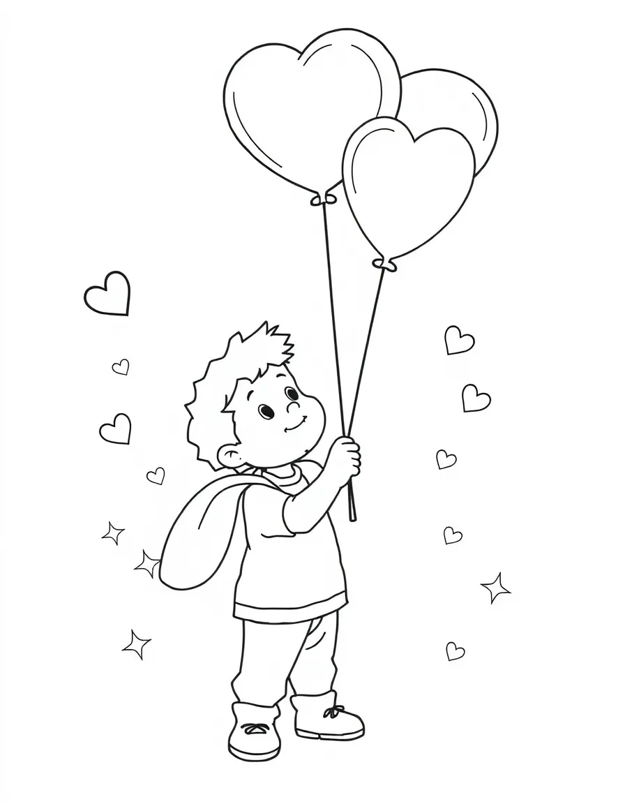 Arthur playing with balloons, with hearts and sparkles around.