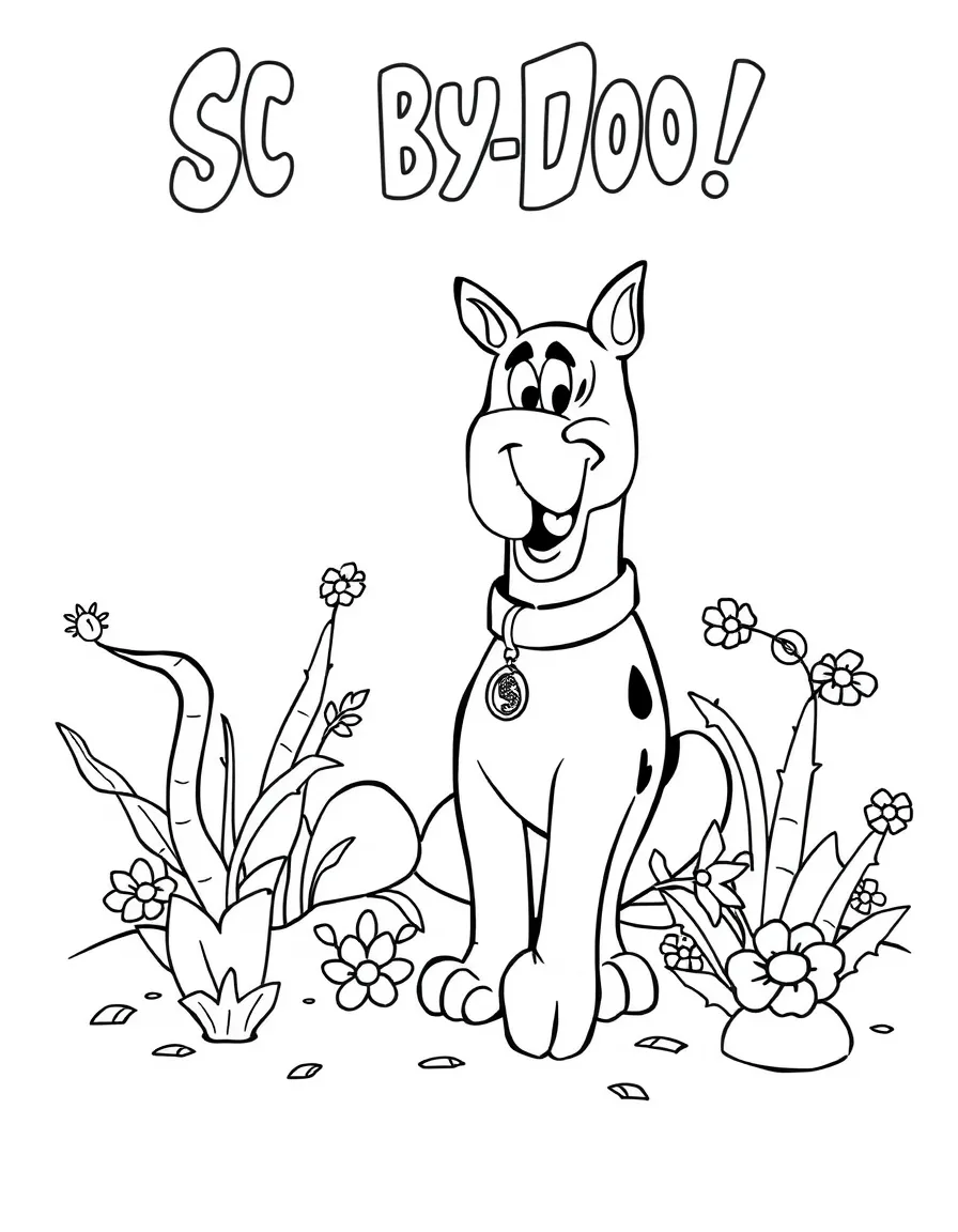 Scooby-Doo gardening, with playful patterns around.