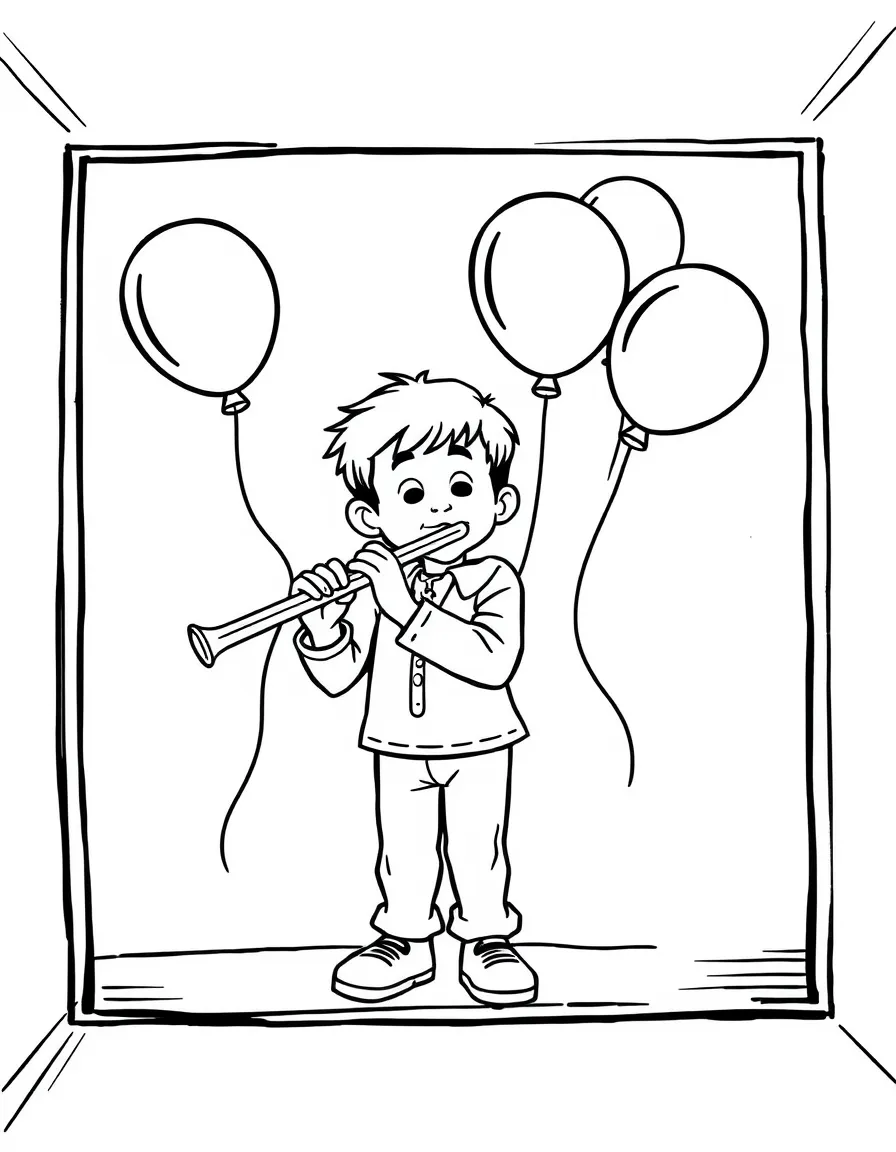 Piccolo playing with balloons, inside a comic book frame.