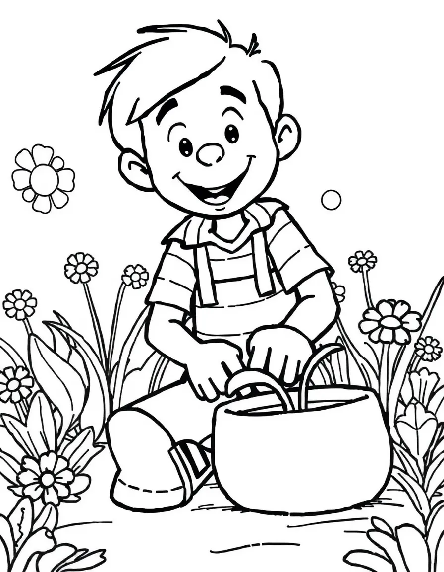 Shaggy Rogers gardening, with playful patterns around.