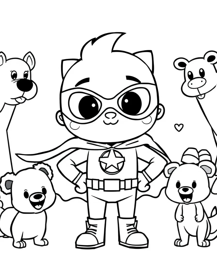Gumball wearing a superhero costume, surrounded by friendly animals.