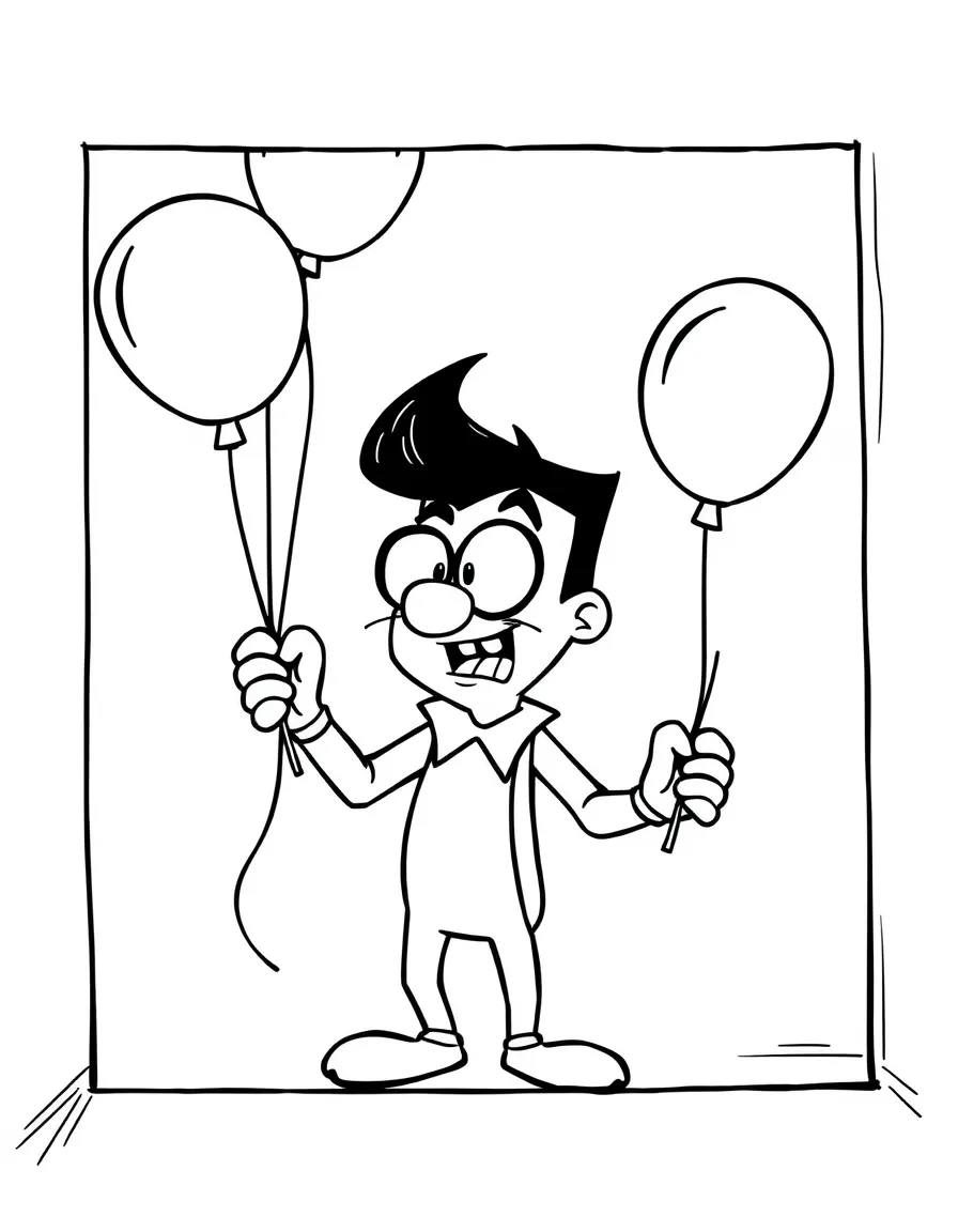 Dexter's Laboratory playing with balloons, inside a comic book frame.