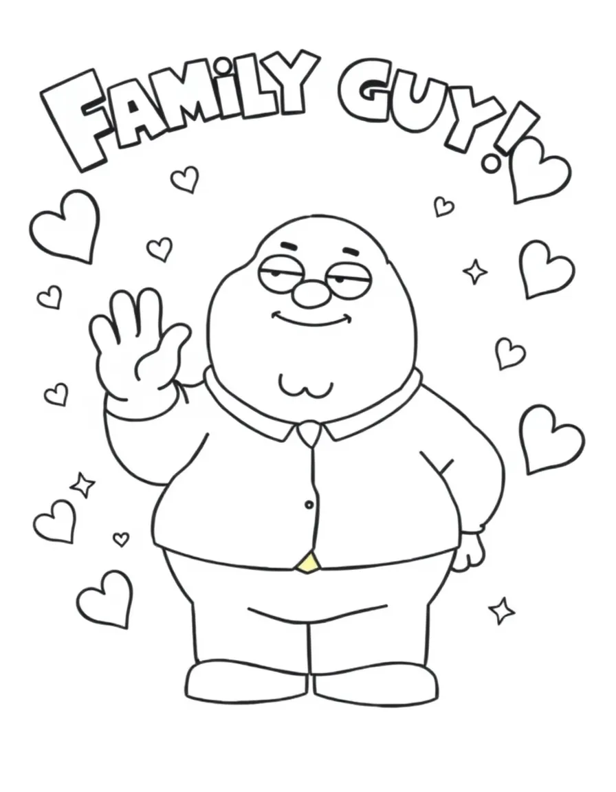 Family Guy waving hello, with hearts and sparkles around.