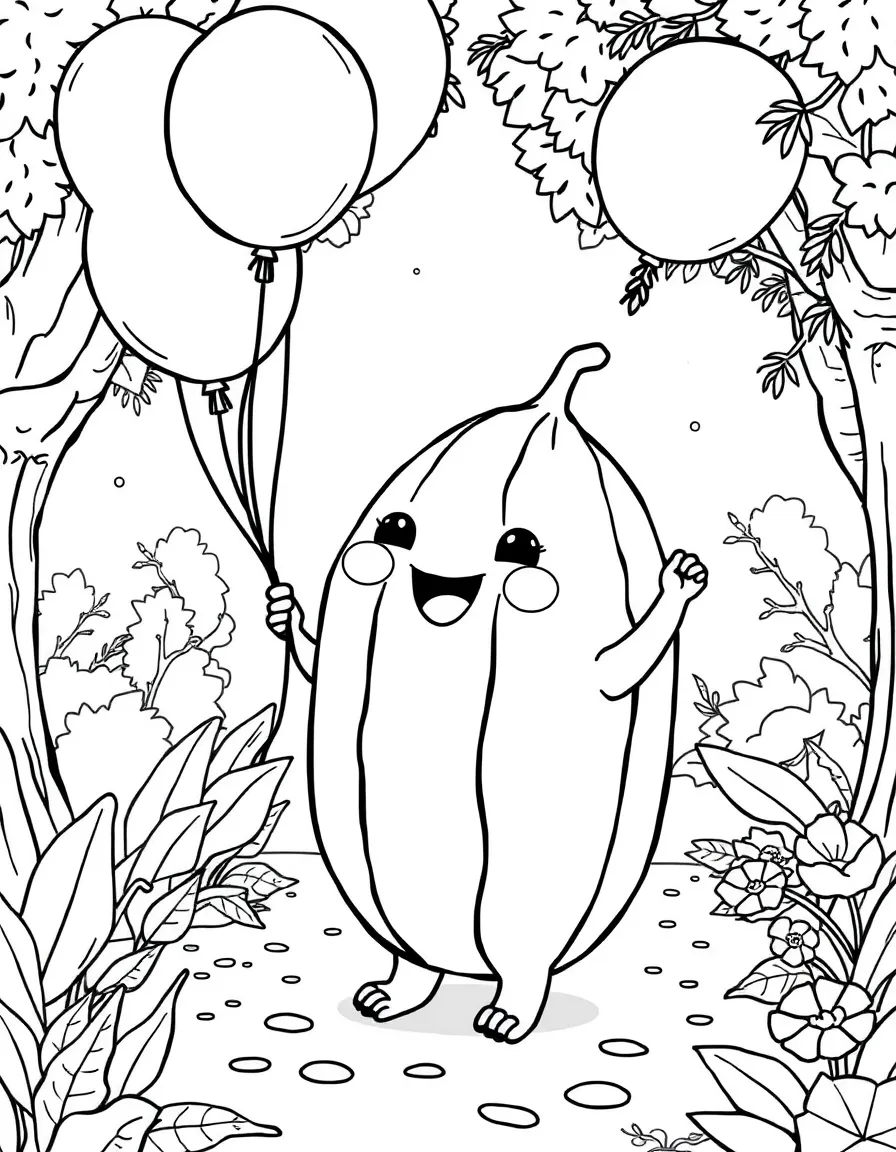 Cocomelon playing with balloons, in a magical forest setting.