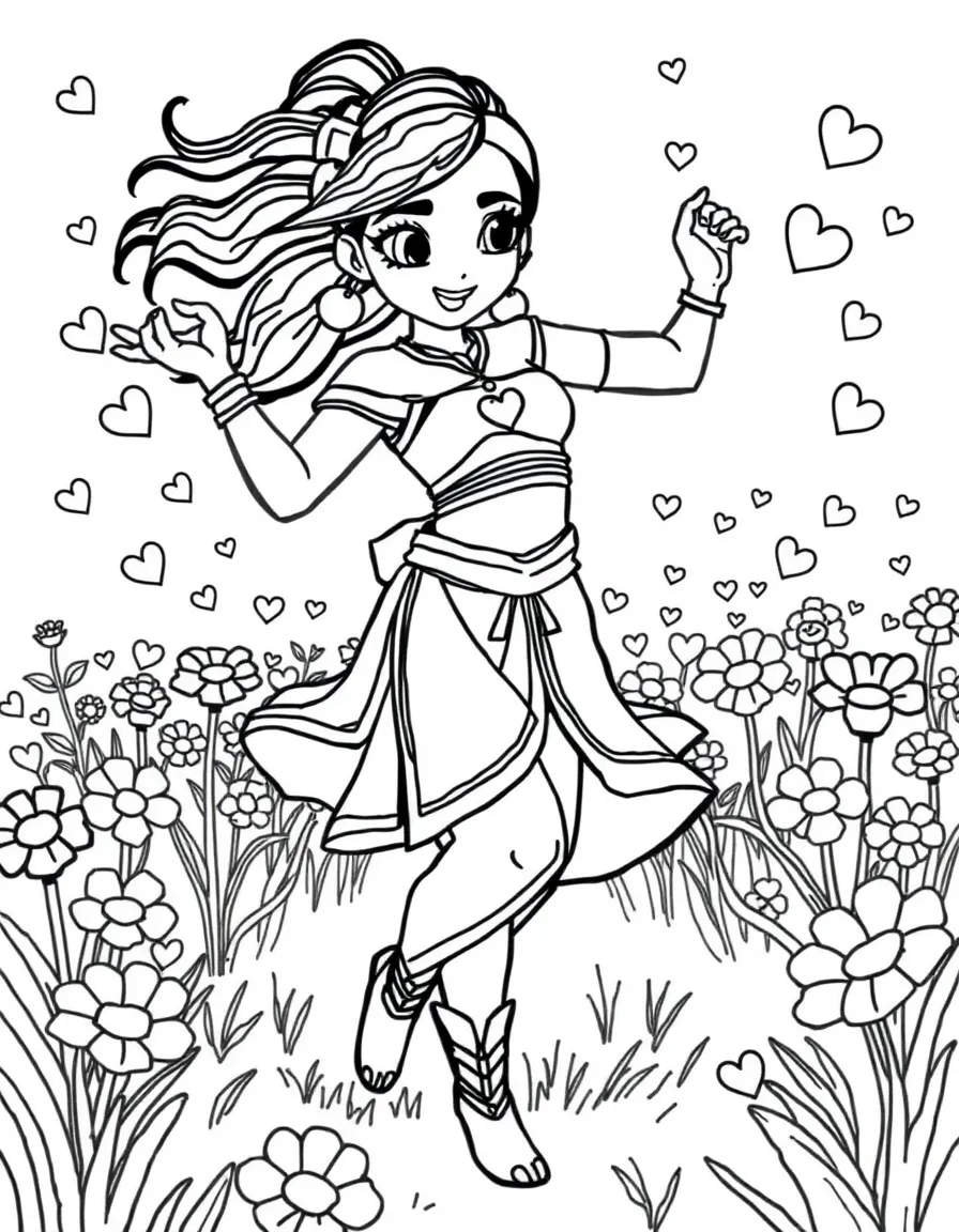 Legend of Korra dancing in a field of flowers, with hearts and sparkles around.