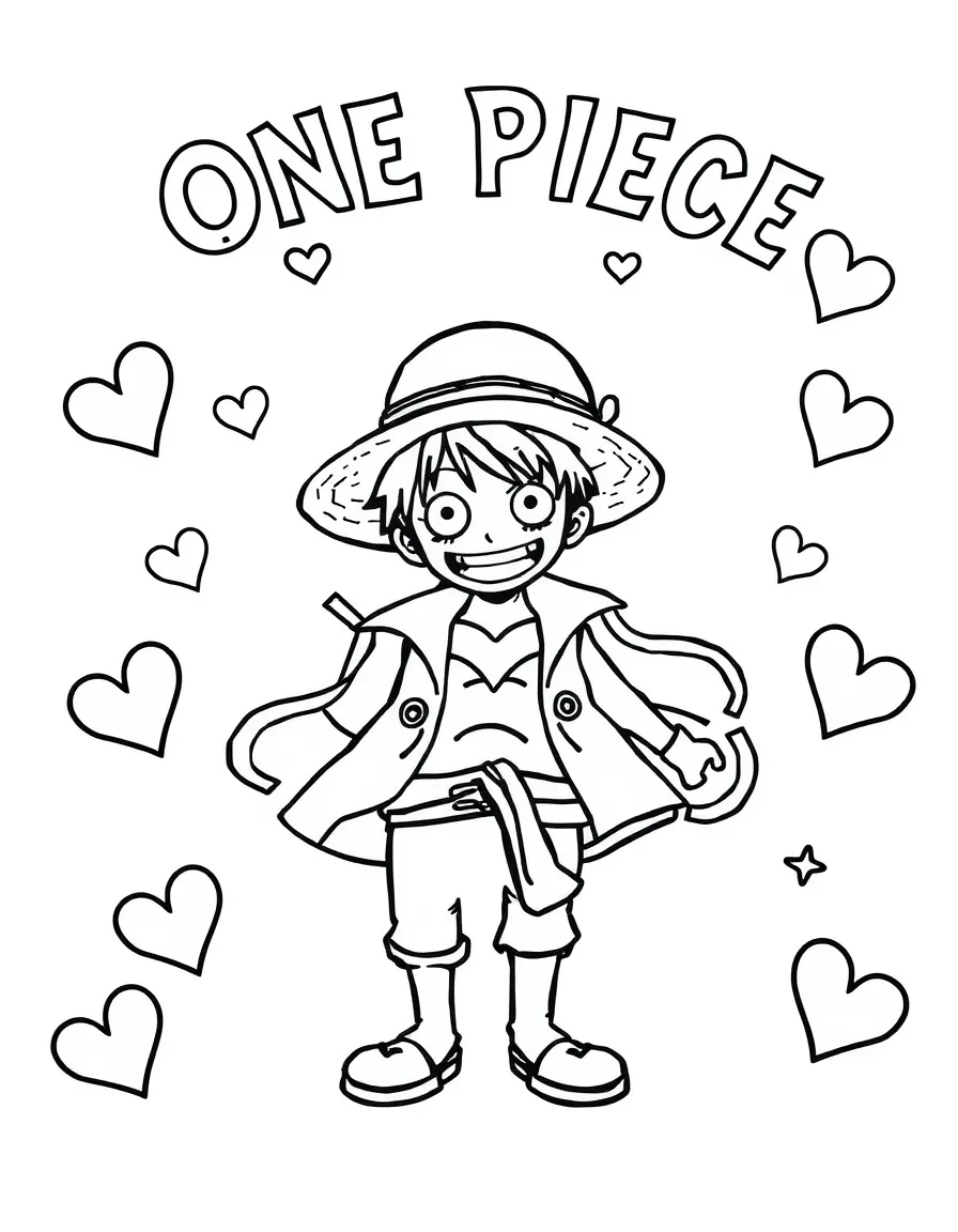 One Piece painting a picture, with hearts and sparkles around.