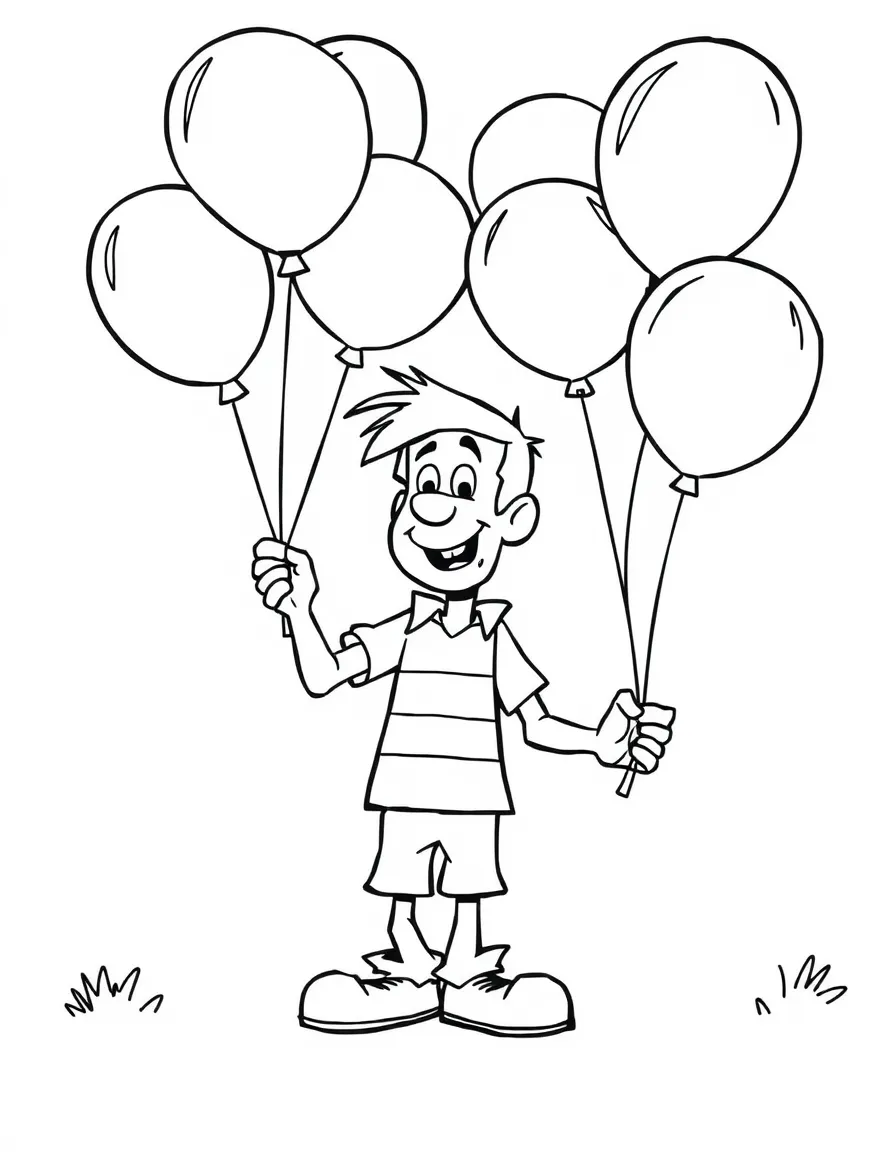 Shaggy Rogers playing with balloons, with big bold outlines for easy coloring.