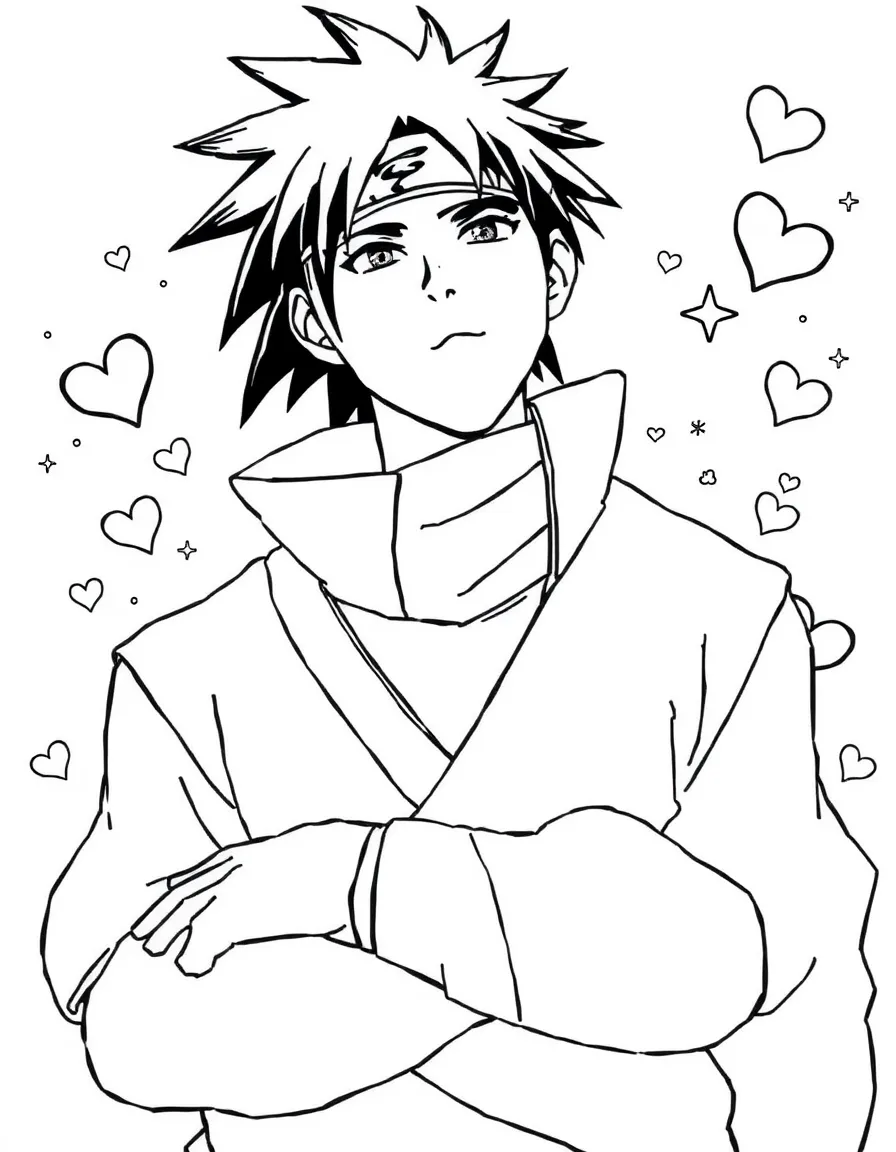 Sasuke painting a picture, with hearts and sparkles around.
