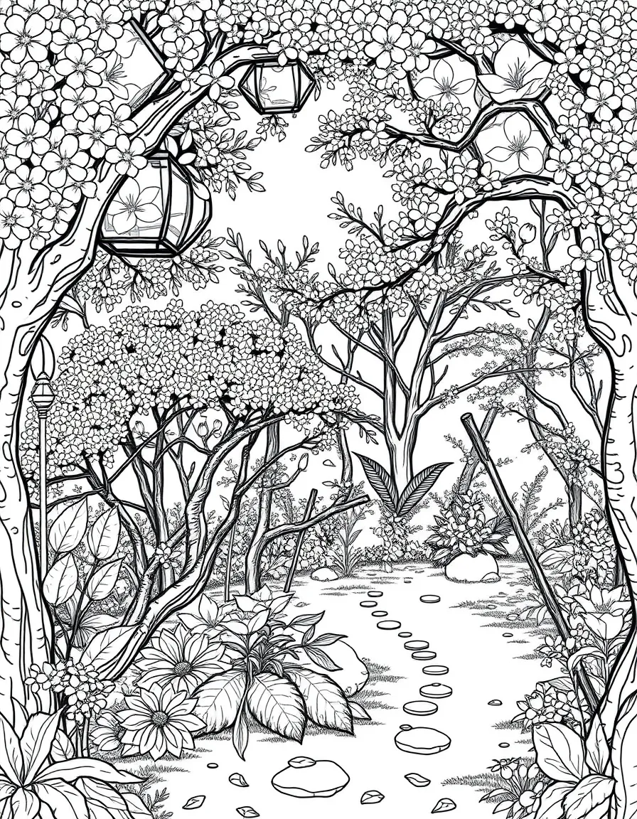 Sakura gardening, in a magical forest setting.