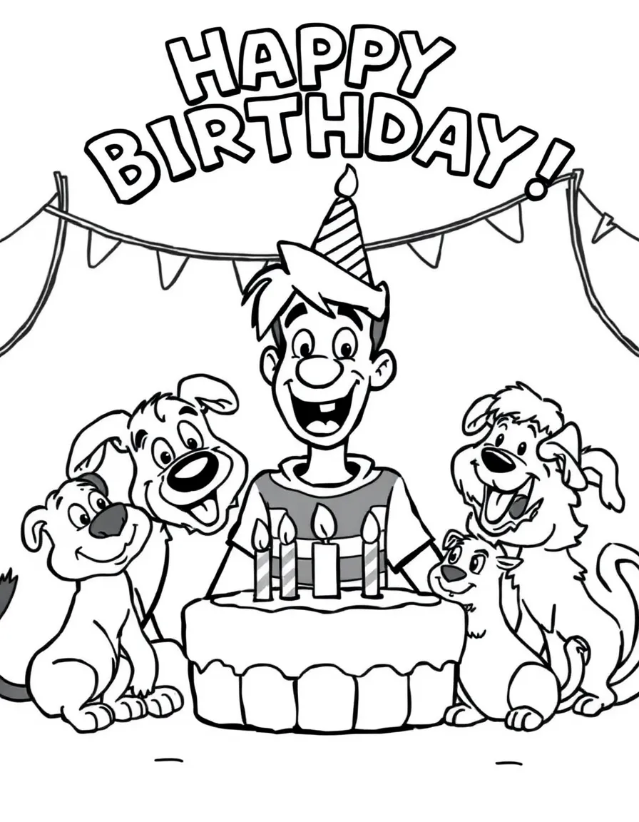Shaggy Rogers celebrating a birthday, surrounded by friendly animals.