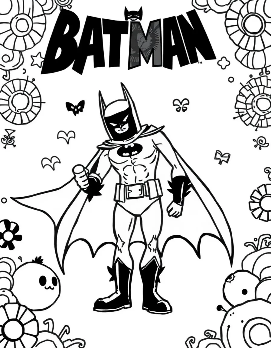 Batman: The Animated Series painting a picture, with playful patterns around.