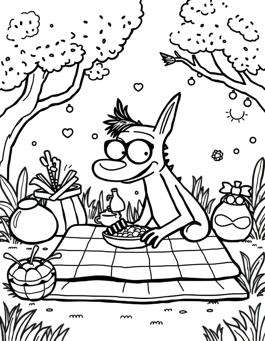Dexter's Laboratory having a picnic, with fun background elements.