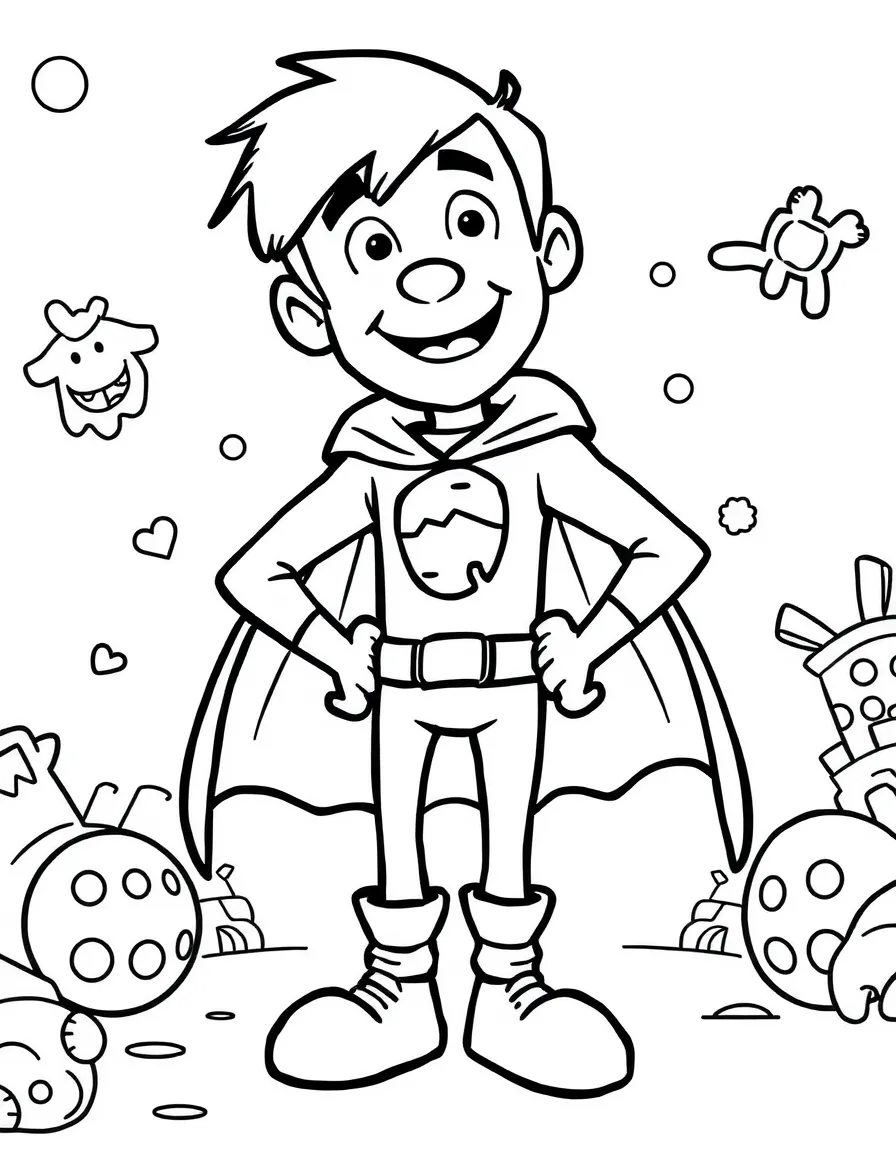 Shaggy Rogers wearing a superhero costume, with fun background elements.