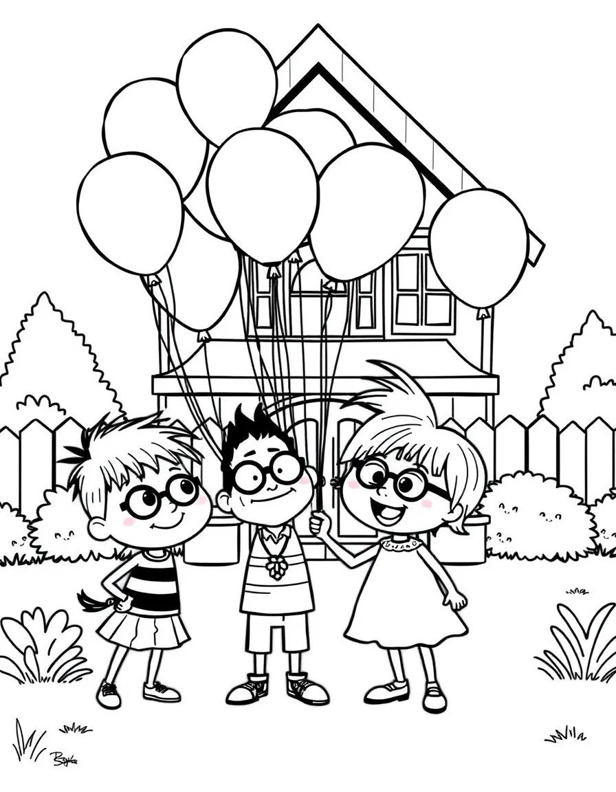 Fairly OddParents playing with balloons, in front of their famous house or scene.