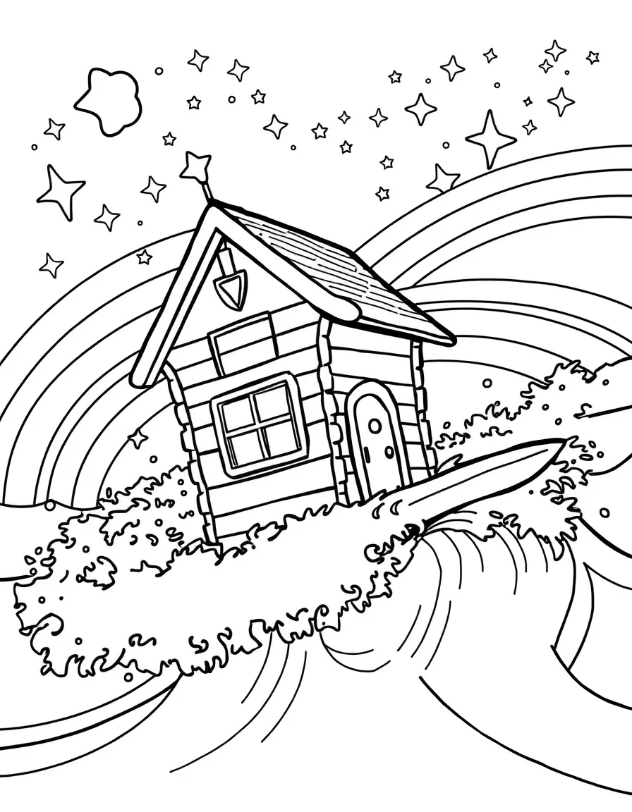 The Loud House surfing on waves, with stars and rainbows in the background.