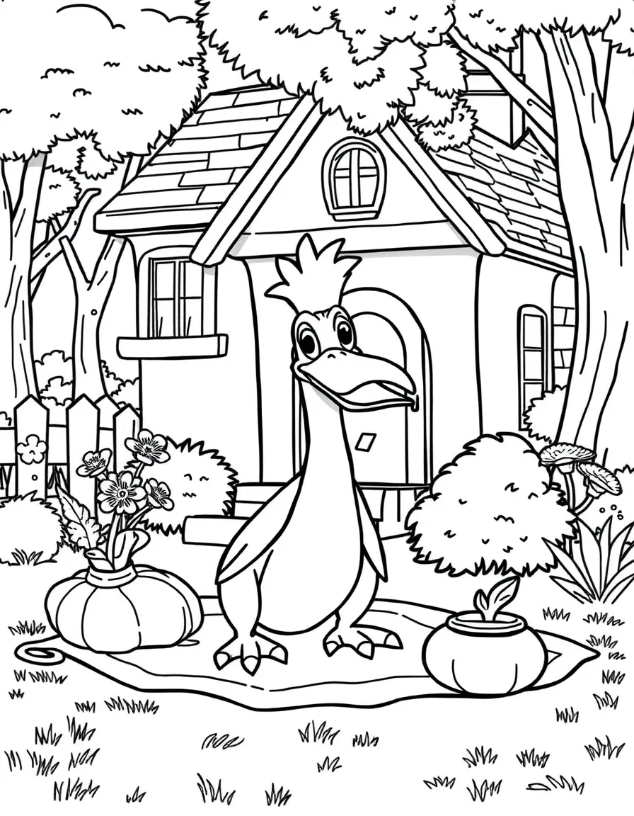 Perry the Platypus having a picnic, in front of their famous house or scene.