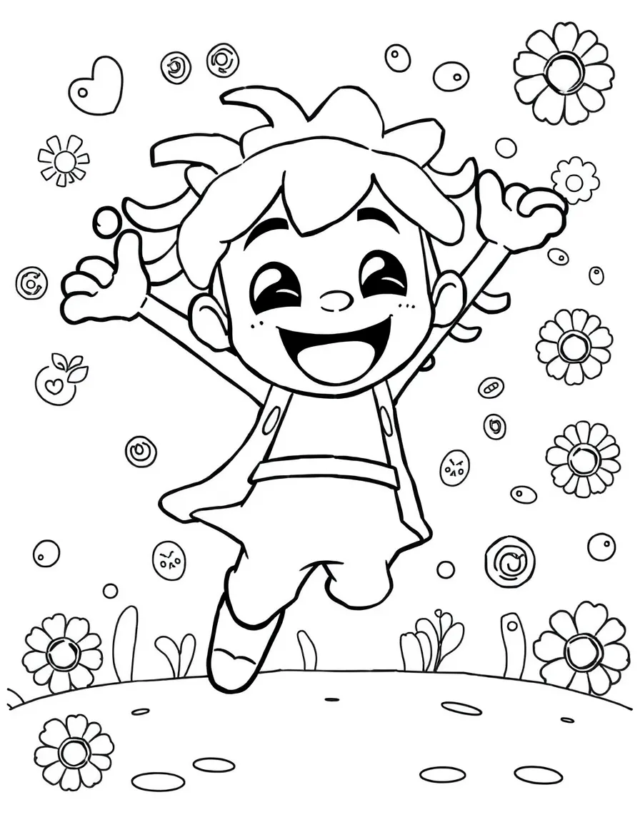 Usopp jumping with joy, with playful patterns around.