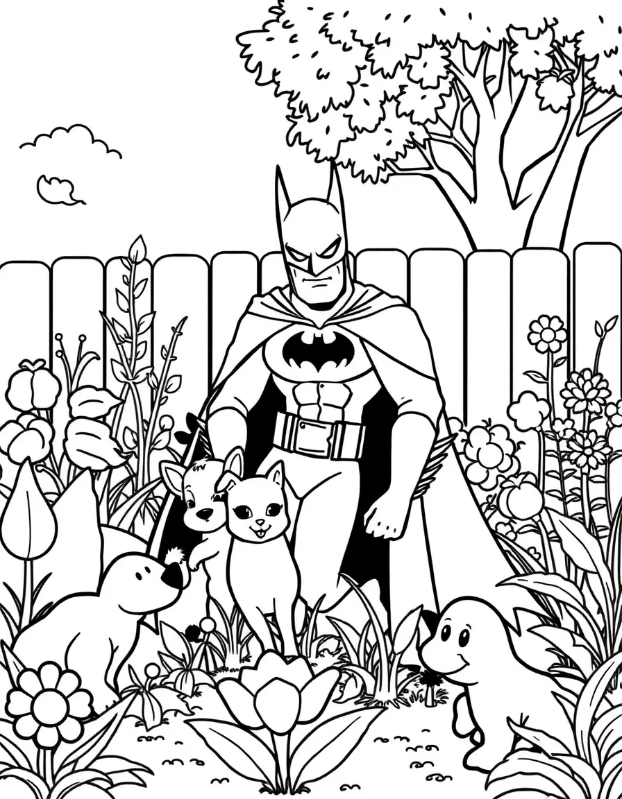 Batman: The Animated Series gardening, surrounded by friendly animals.