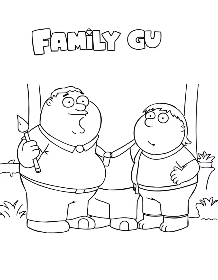Family Guy painting a picture, with big bold outlines for easy coloring.
