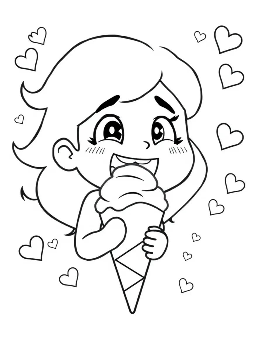 Steven Universe enjoying an ice cream cone, with hearts and sparkles around.