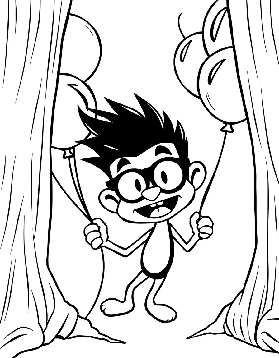 Dexter's Laboratory playing with balloons, inside a comic book frame.
