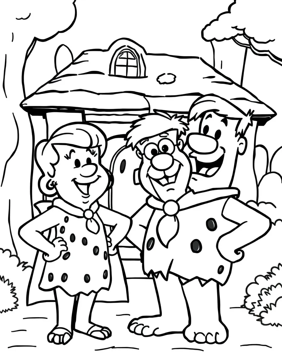 The Flintstones wearing a superhero costume, in front of their famous house or scene.