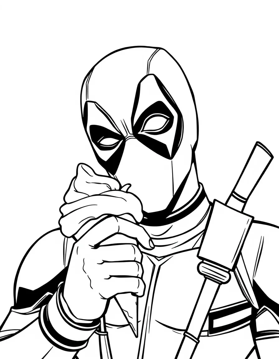 Deadpool enjoying an ice cream cone, with big bold outlines for easy coloring.