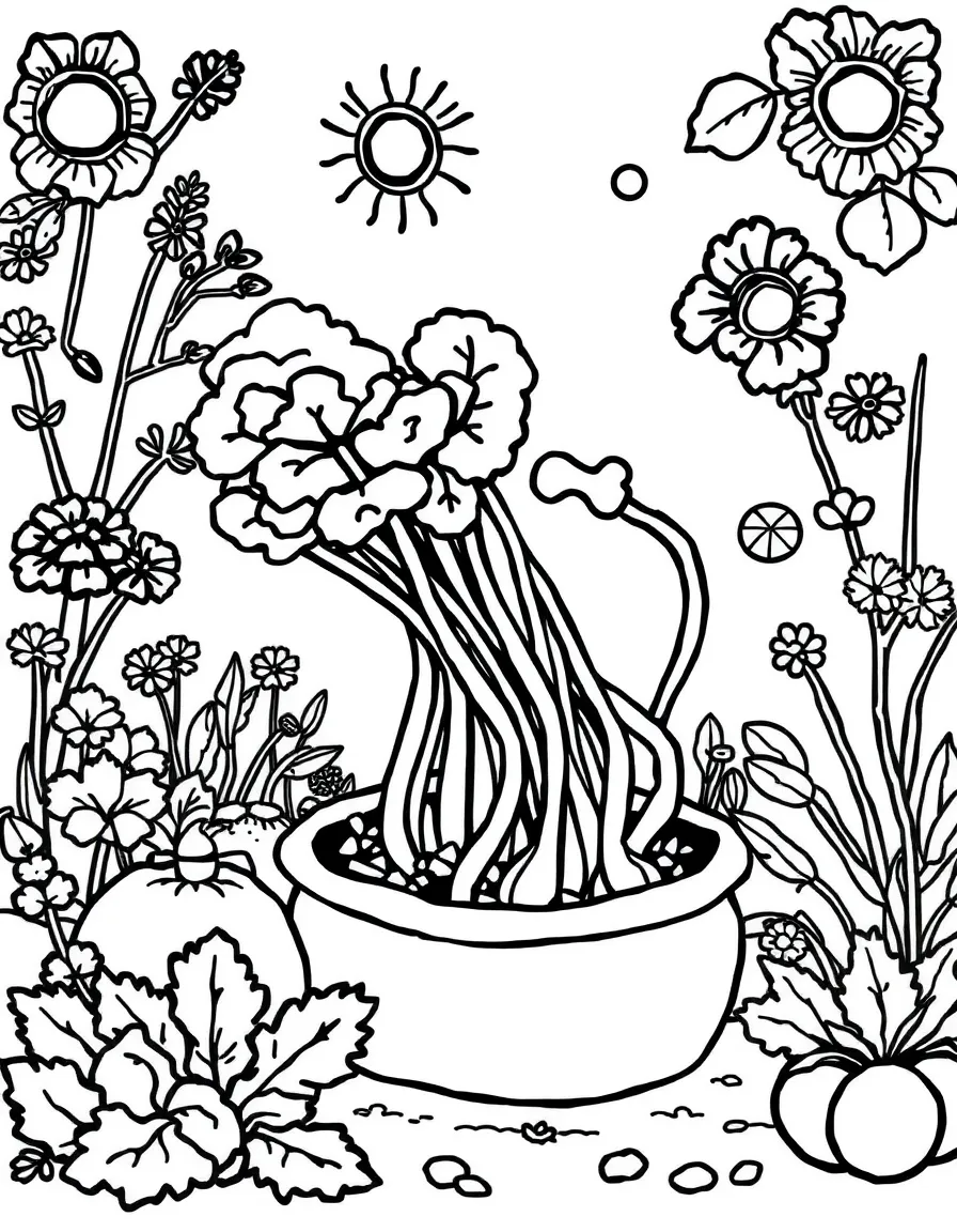 Chowder gardening, with fun background elements.