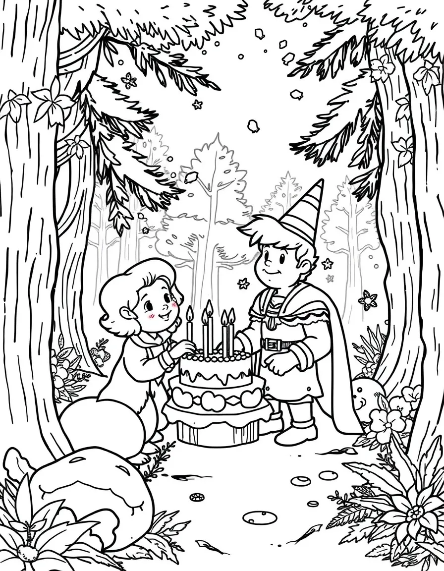 Arthur celebrating a birthday, in a magical forest setting.
