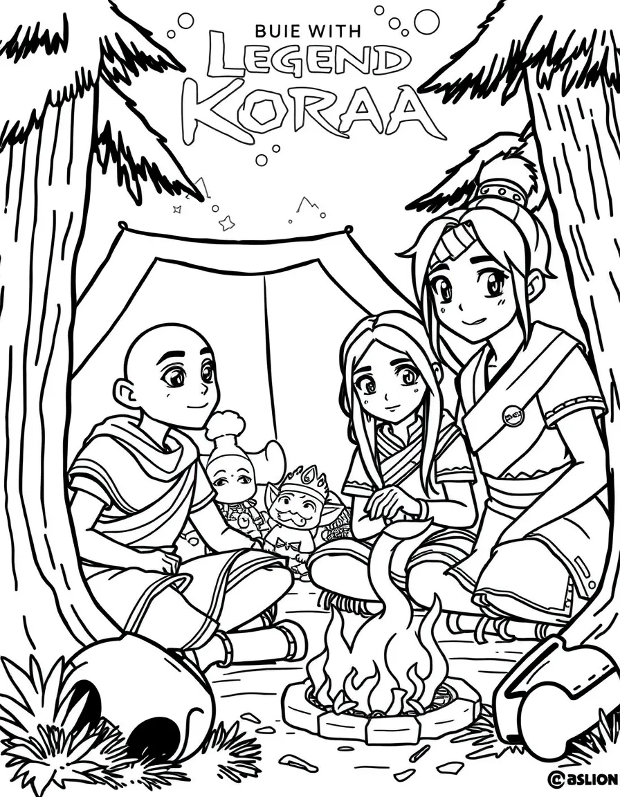 Legend of Korra camping with friends, with fun background elements.