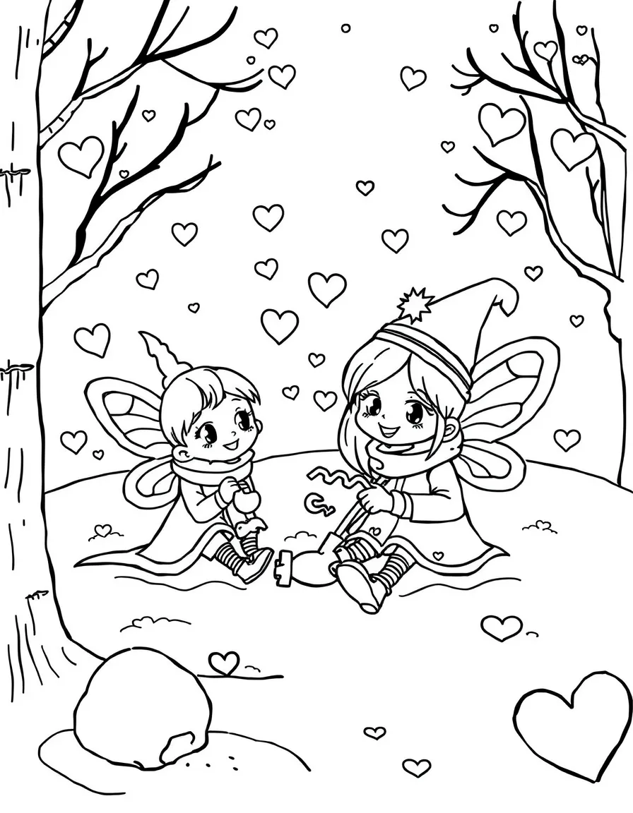 Fairly OddParents playing in the snow, with hearts and sparkles around.