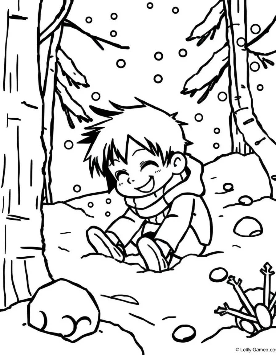 Sanji playing in the snow, with fun background elements.