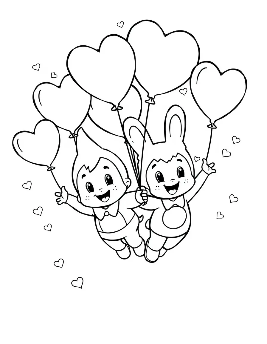 Ed, Edd n Eddy flying with balloons, with hearts and sparkles around.