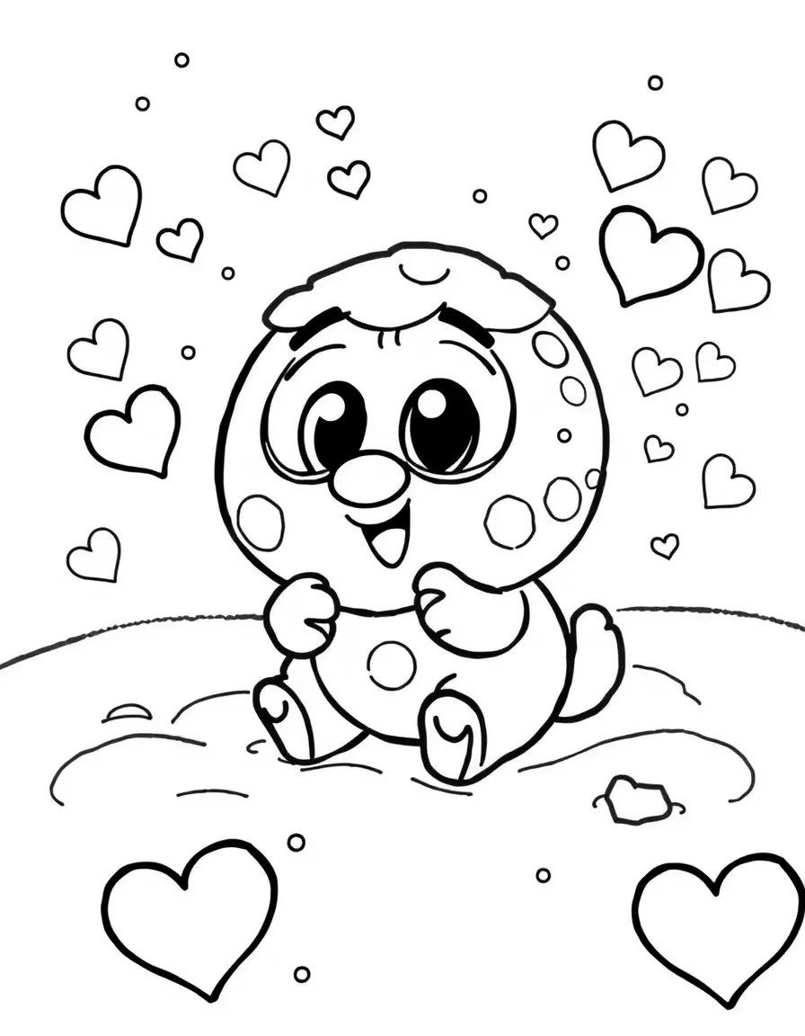 Gumball playing in the snow, with hearts and sparkles around.
