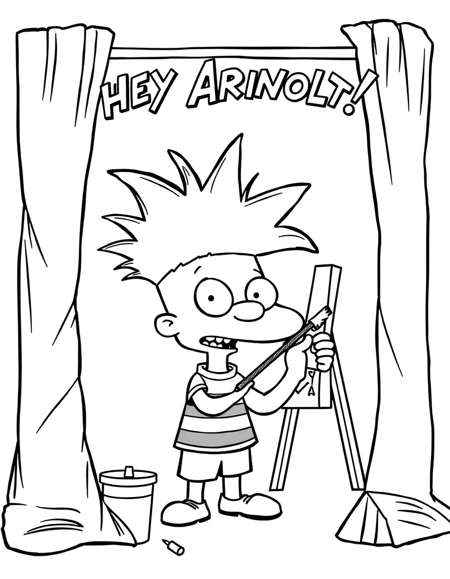 Hey Arnold! painting a picture, inside a comic book frame.