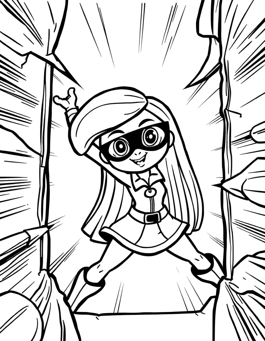 Kim Possible posing heroically, inside a comic book frame.