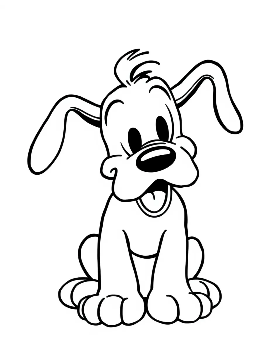 Pluto painting a picture, with big bold outlines for easy coloring.