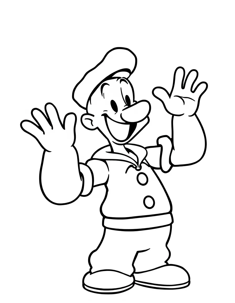 Popeye waving hello, with big bold outlines for easy coloring.