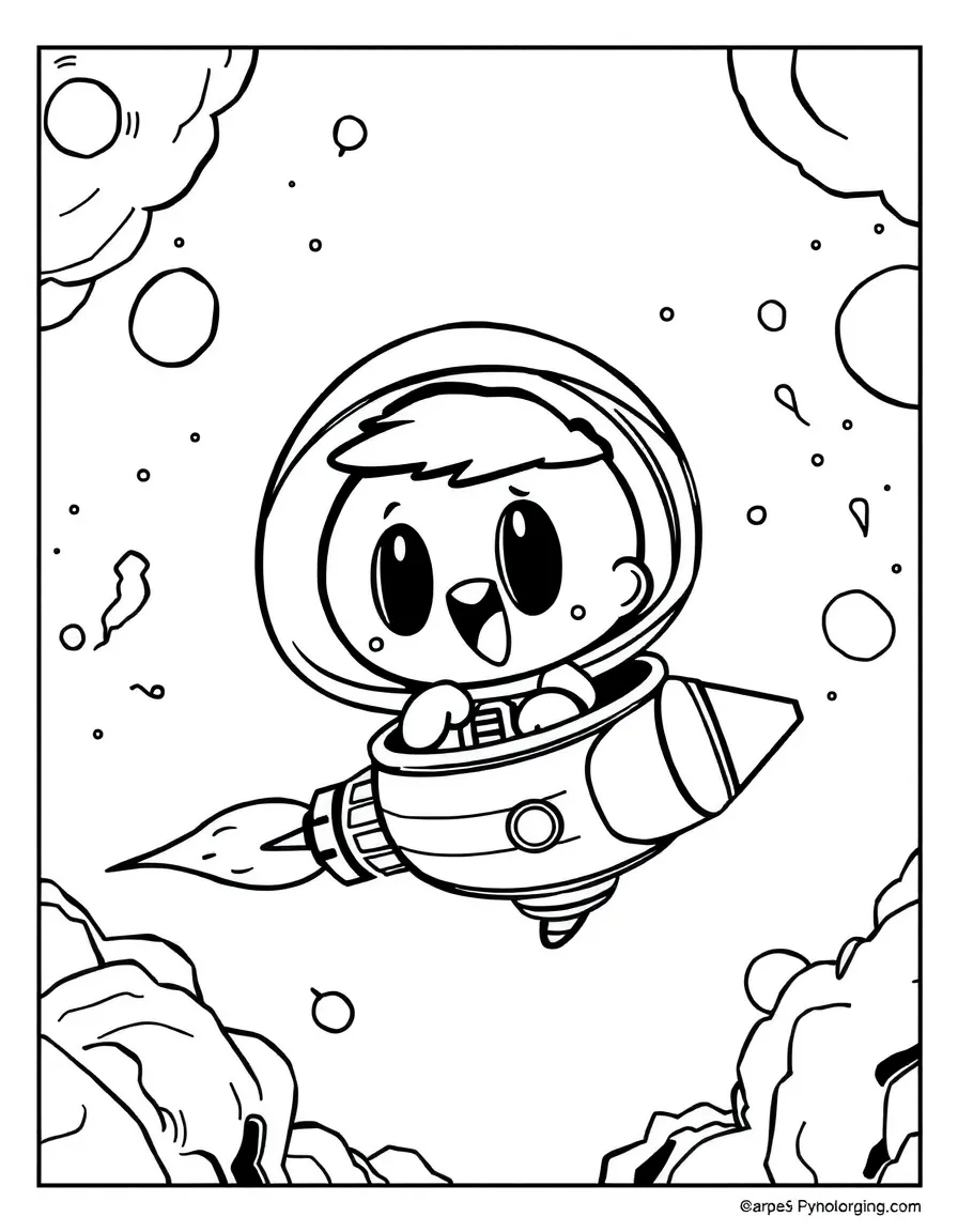 Gumball exploring space in a rocket, inside a comic book frame.